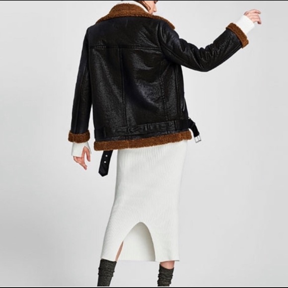 NWT ZARA TEXTURED BIKER JACKET W/Faux Sherpa Lining - Picture 3 of 9